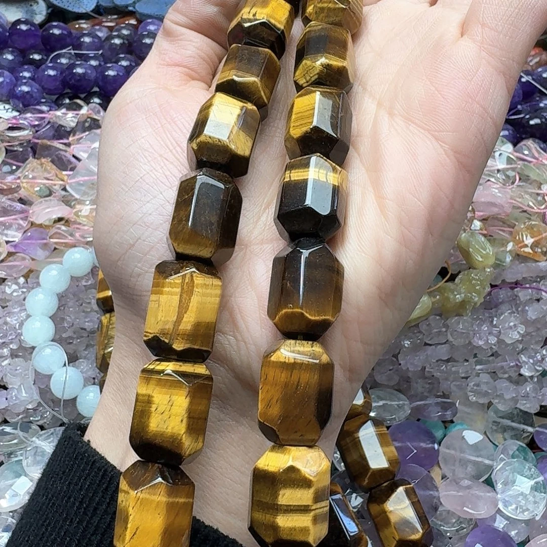 玛瑙/玉髓合金珠宝半成品一条15x20m黄虎桶珠