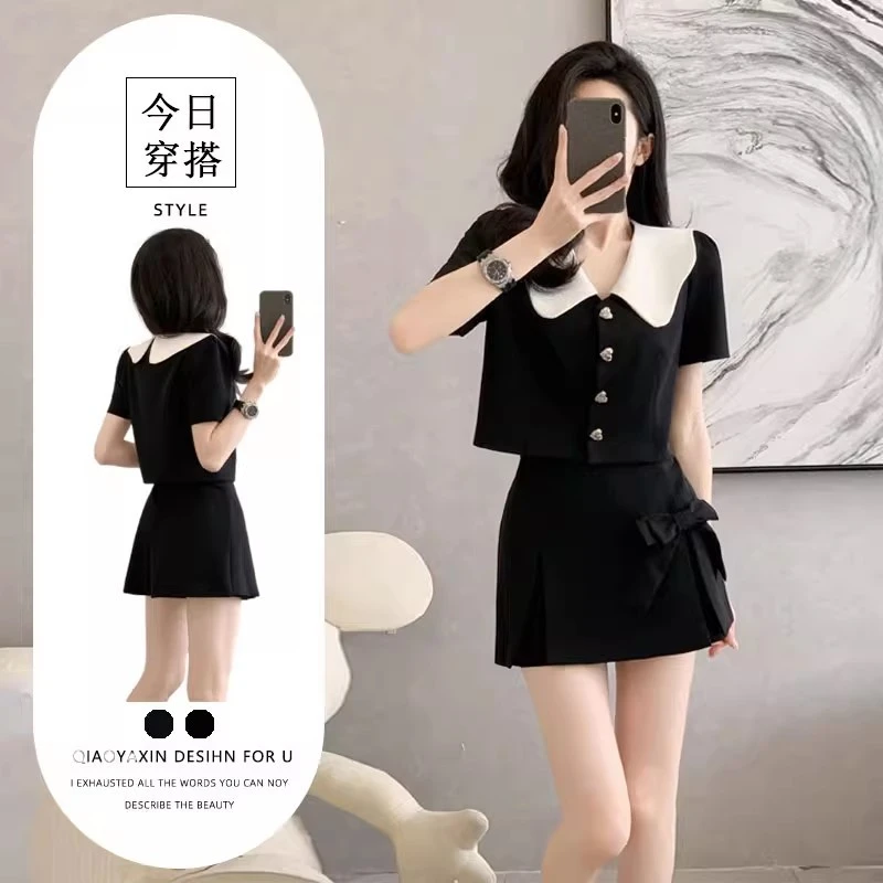 2025夏季新款高腰云朵娃娃领甜美小香风装女通勤短款西装潮