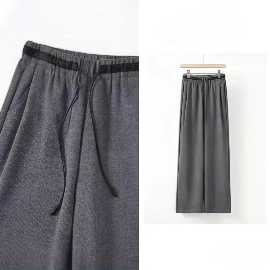 直筒裤高腰阔腿裤性感风休闲裤夏季（栗）