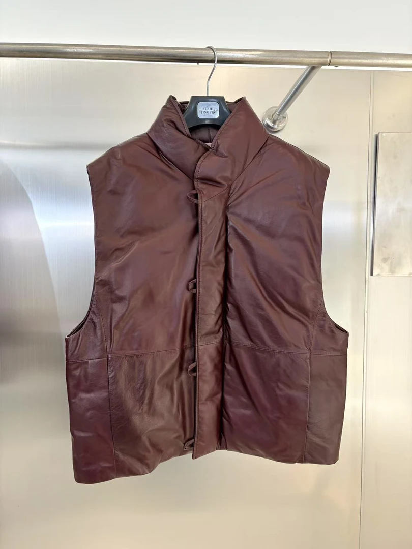 【小钱总】超薄油腊真皮鹅绒服马甲外套 H24-536 GP