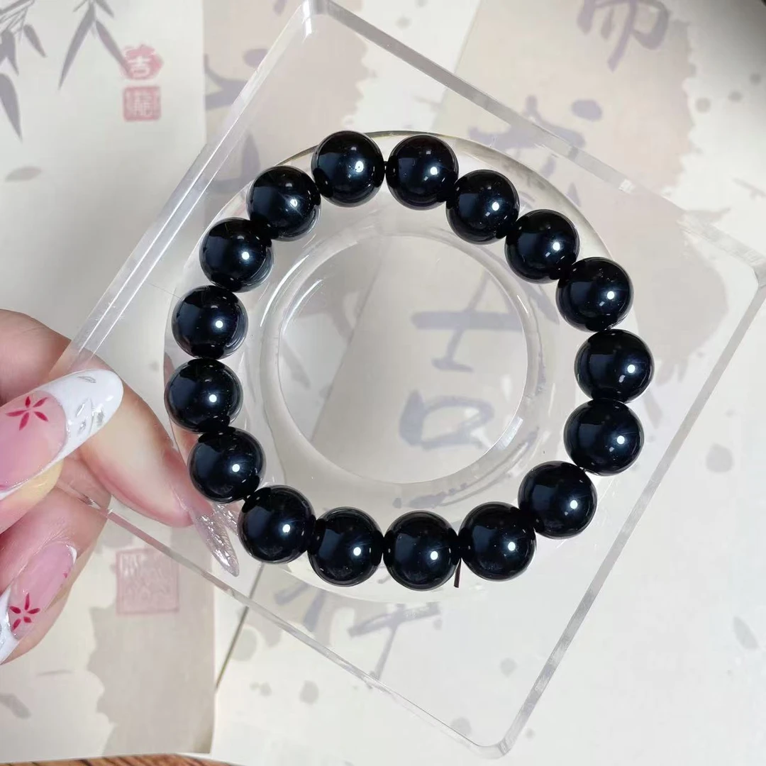 12mm天然黑曜石手串男士简约气质百搭手串生日礼物