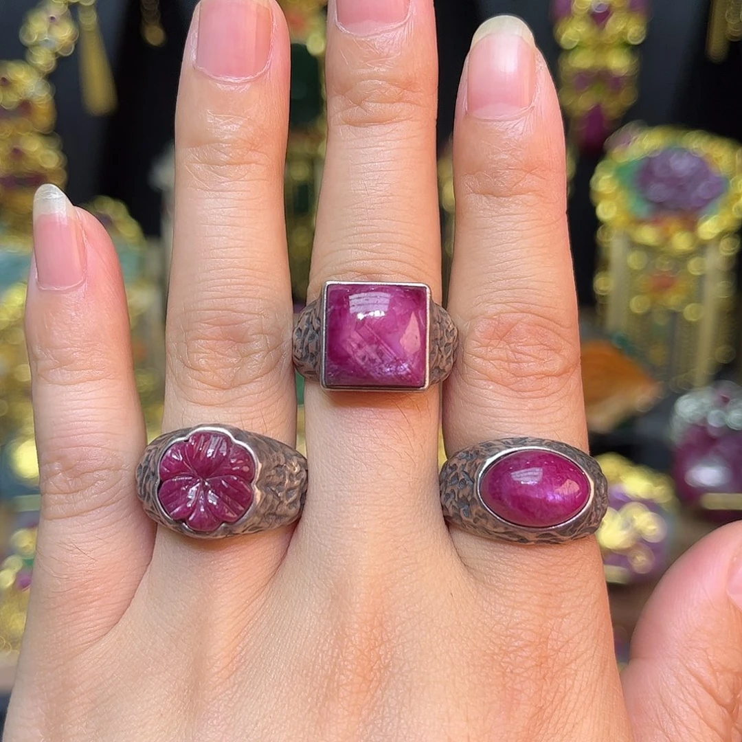 红宝石戒指银S925镶嵌任选一个