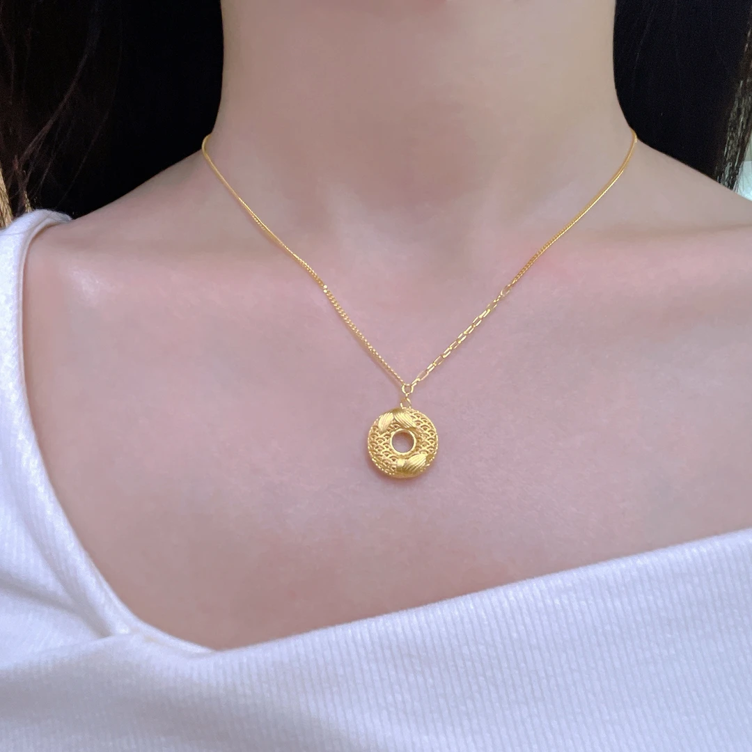 5G工艺足金999新中式祥云花丝平安扣套链