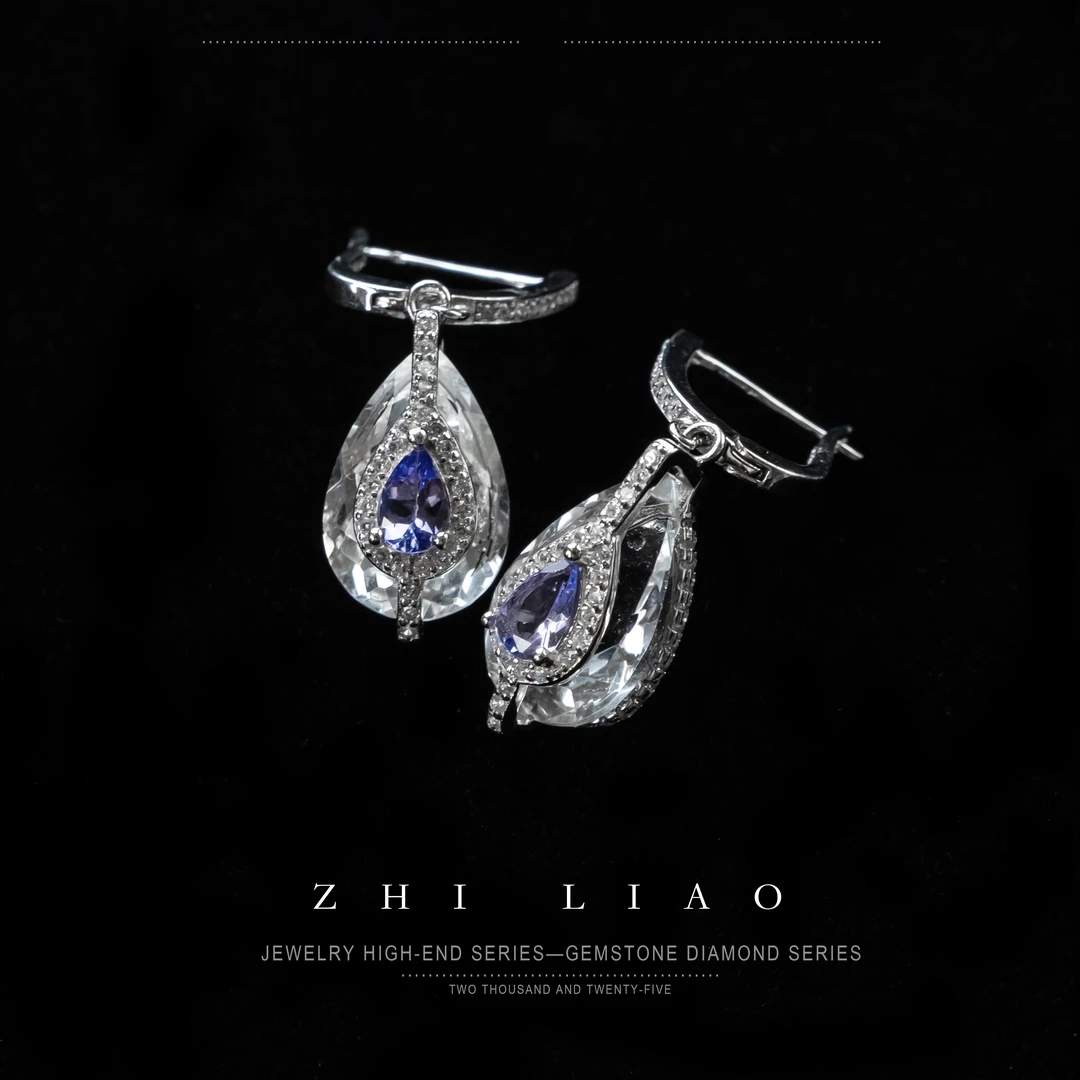 【约瑟芬皇后】高颜值石上镶石鸡尾酒款耳坠/925银，绝美高奢珠宝感！