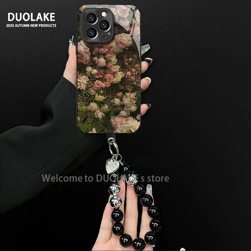 繁花适用苹果vivo华为oppo小米iPhone17电镀玻璃防摔手机壳女款