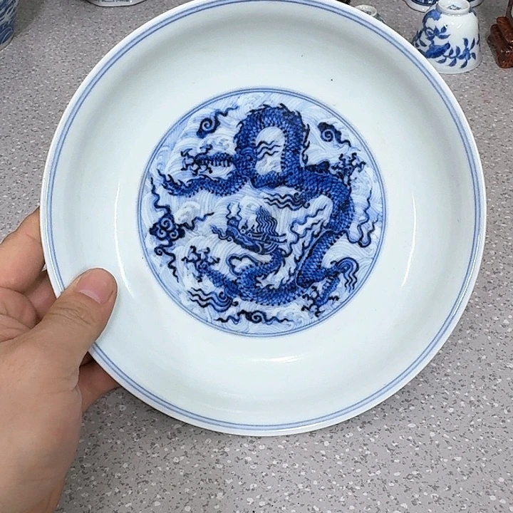 时***械摆件陶瓷纯手工青花盘