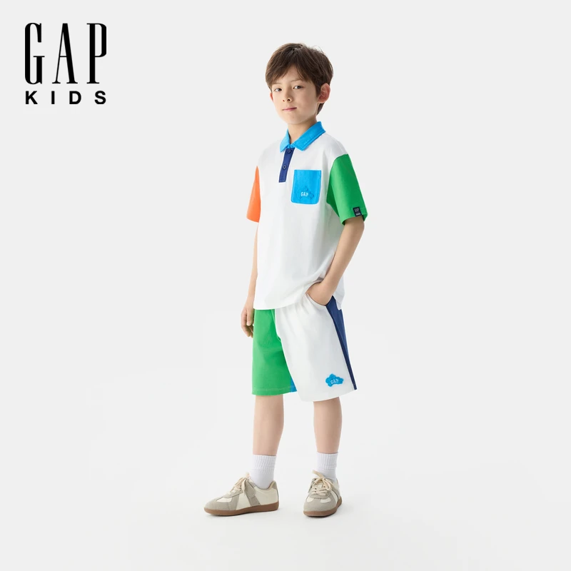 【Gap联名MTSS】2025夏新款男童polo领纯棉短袖T恤儿童装766568