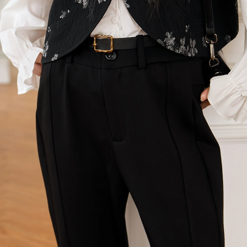 【西町村屋】W休闲裤女春休闲时尚显瘦裤文艺分割开衩喇HA8308001