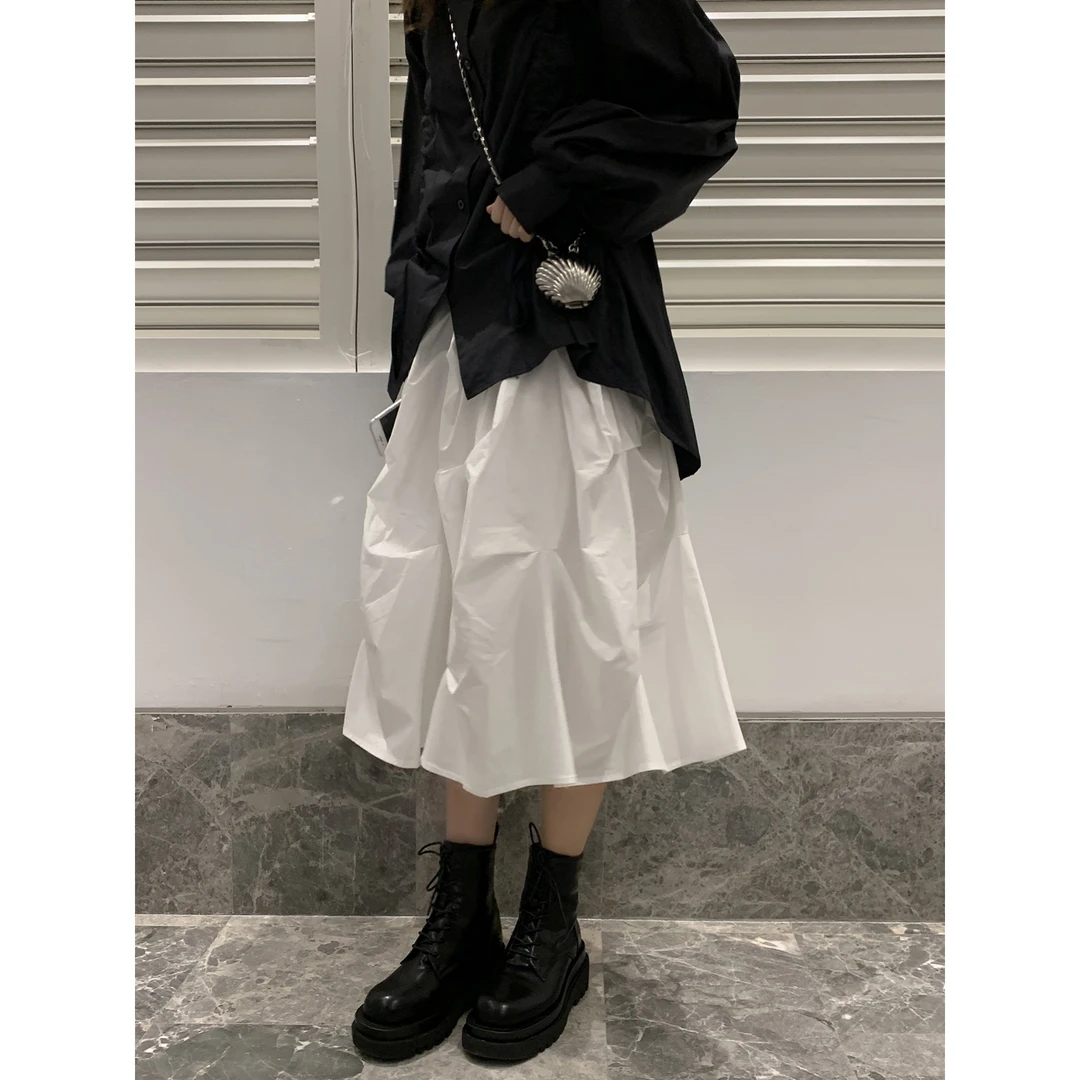 非常难遇的版型！山本风不规则褶皱半身裙高腰宽松A字遮胯显瘦裙女