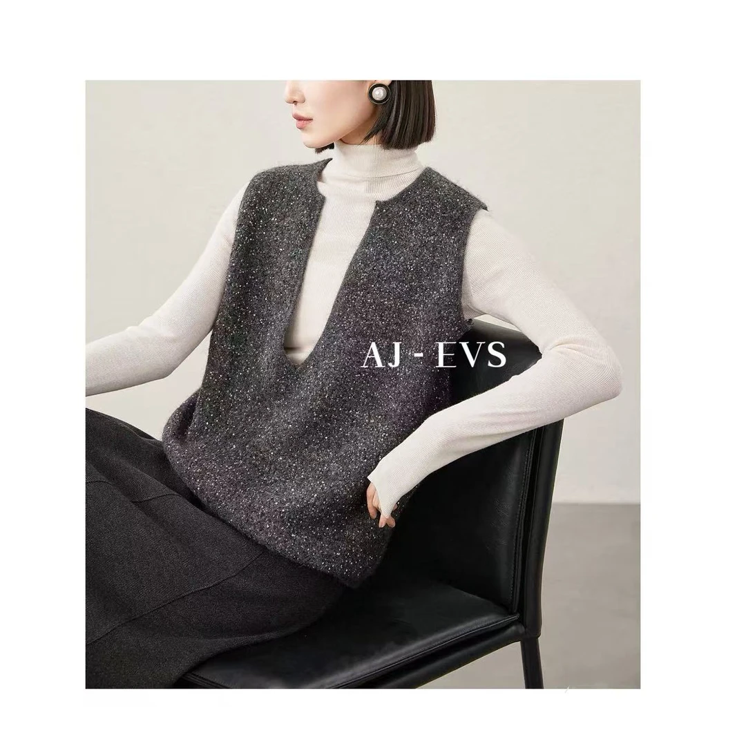 AJ -  EVS【老钱风马甲· 进口亮片时尚气质羊毛马甲2593001】