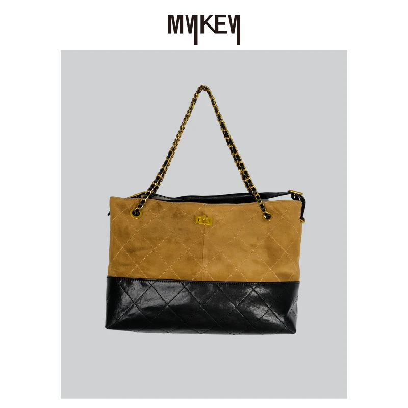 Mykey · 丨格致型廓丨头层牛皮菱形格托特包丨MK5A112