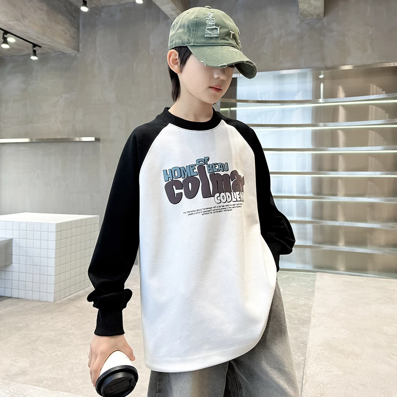 男童春季新款撞色插肩袖卫衣中大童儿童百搭洋气春秋款内搭衣服潮