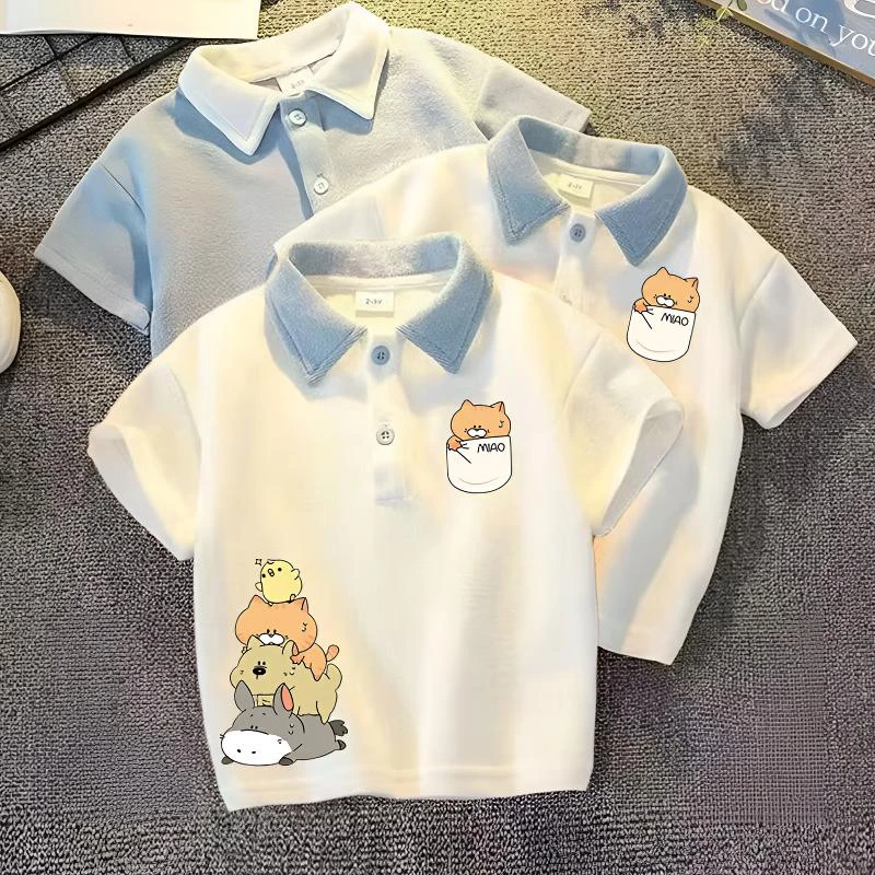 男童翻领短袖T恤打底衫夏季韩范帅气新款百搭半袖POLO领洋气上衣