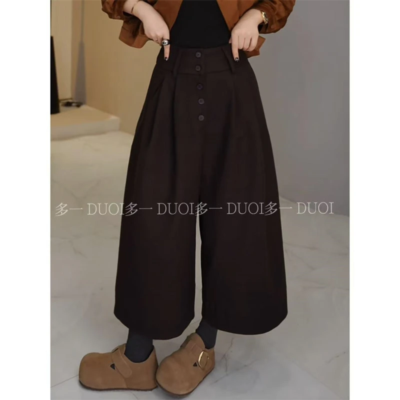 多一“排扣裤”2025秋季时尚高腰排扣压褶休闲裤直筒翻边百搭阔腿裤