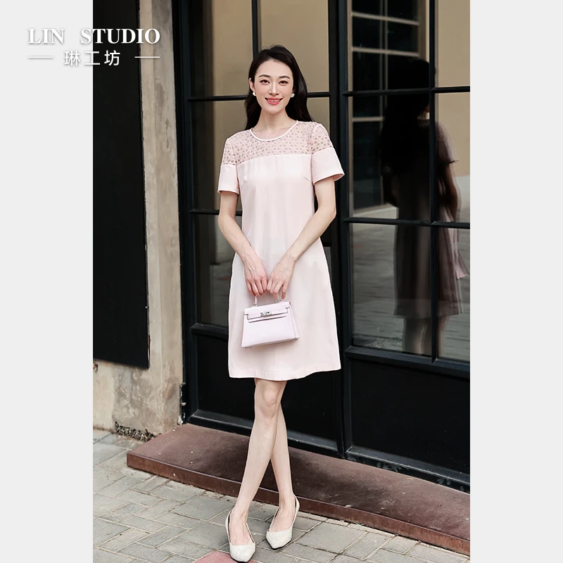 【醋酸】琳工坊“熹微”粉色连衣裙浪漫温柔气质显瘦夏季唐琳设计师