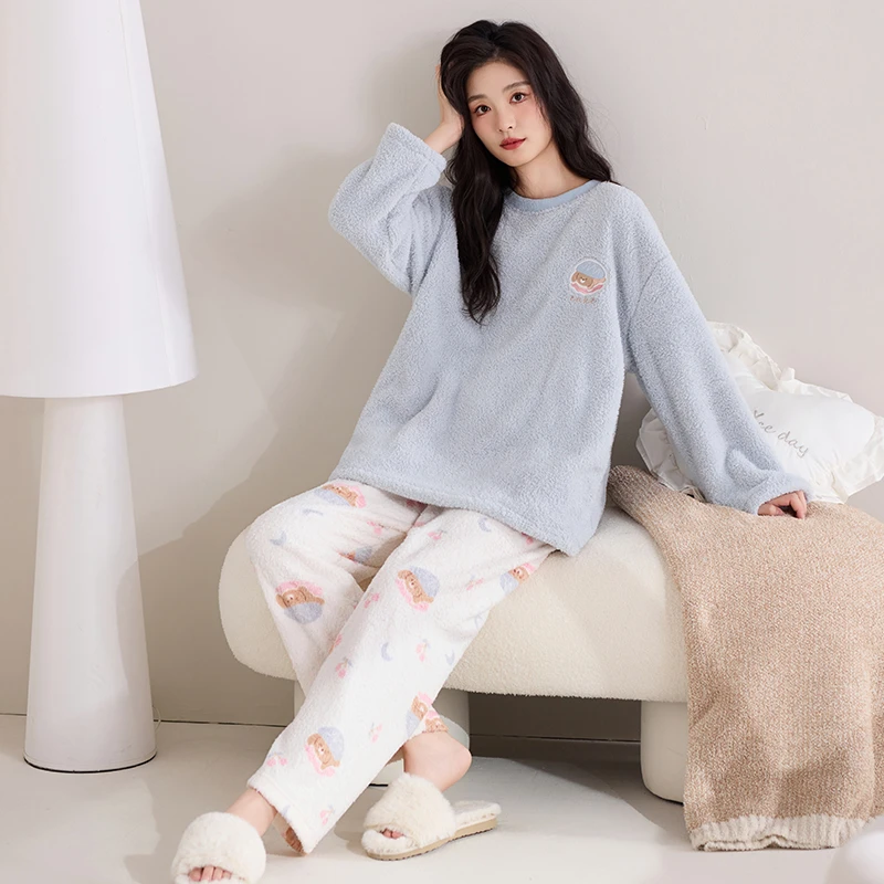 帕兰朵睡衣女款爆款2025新款睡衣女秋冬薄绒保暖家居服套装可外穿