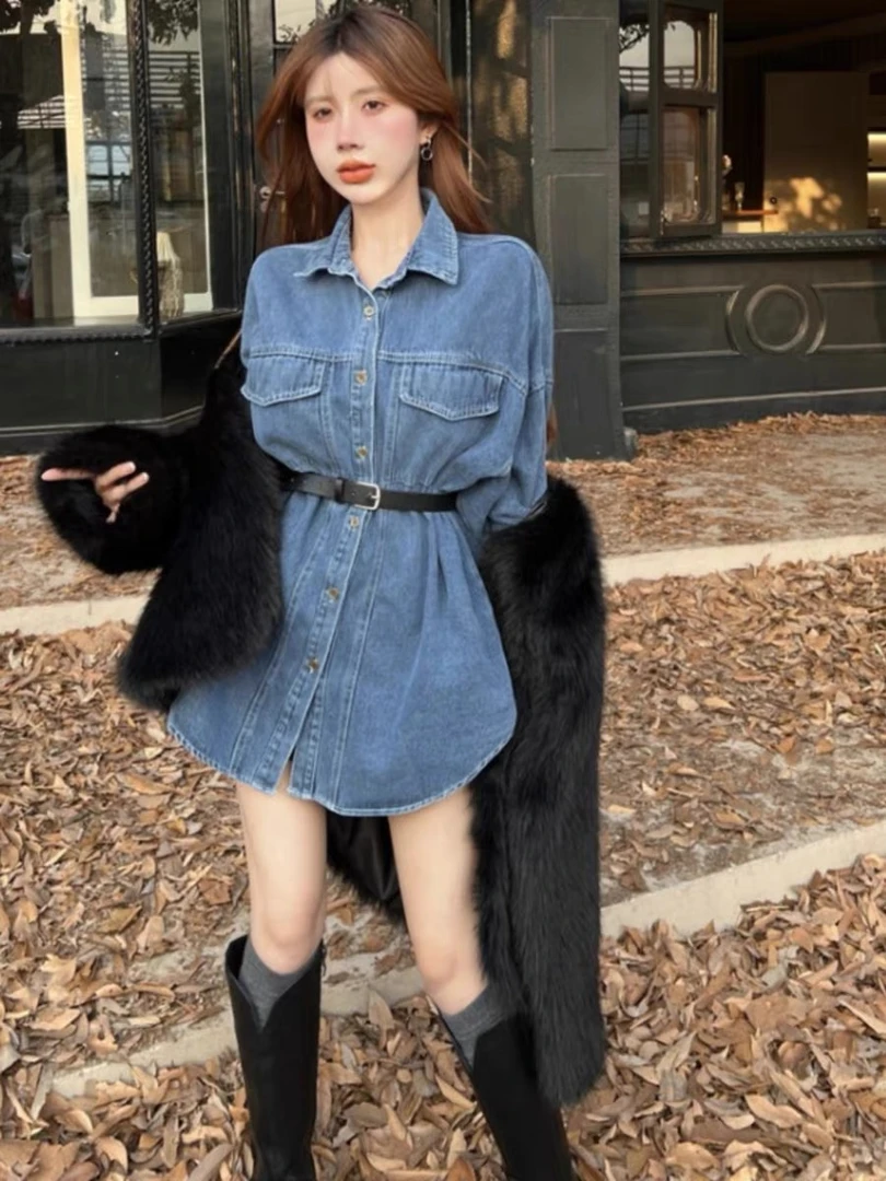 5549港风复古百搭长袖外套秋季显瘦牛仔衬衫