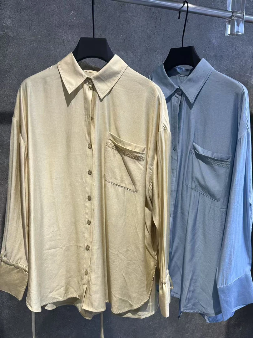 C特【Ann.G】Z004 长袖立领单口袋衬衫夏季女装25新款开衫宽松外套