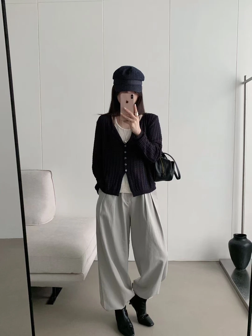 Ms.Lee复古假两件针织开衫女2025秋季新款修身显瘦长袖上衣