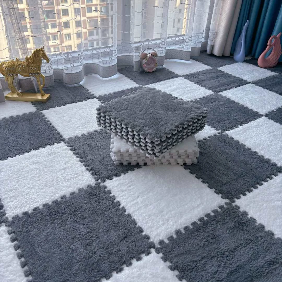 毛绒地毯卧室少女房间床边全铺式耐脏加厚可裁剪家用儿童拼接地毯