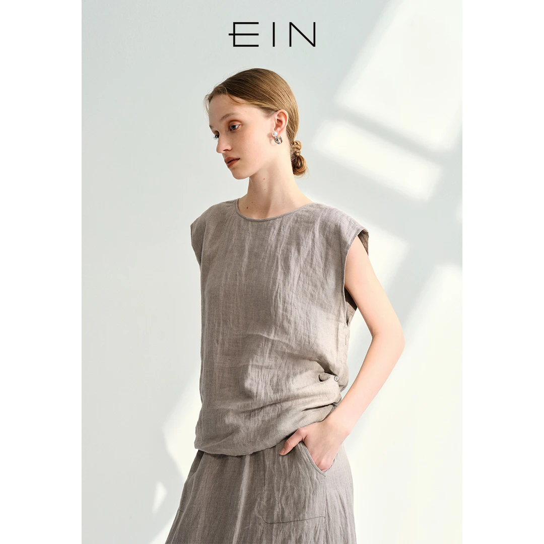 EIN/言智感亚麻无袖上衣简约实穿女装25夏季新款