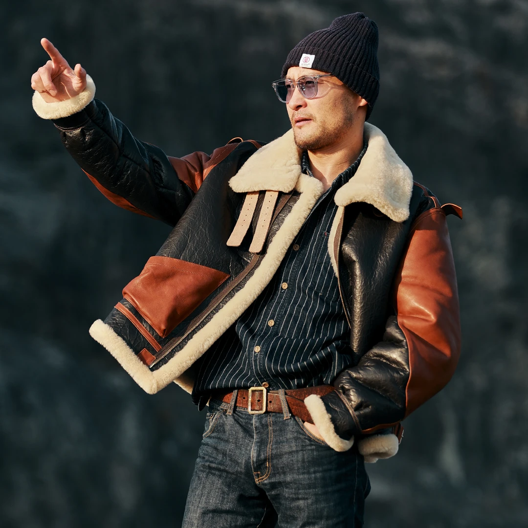 维吉服饰 B3空军飞行员皮毛一体男士真皮皮衣皮草夹克加厚外套