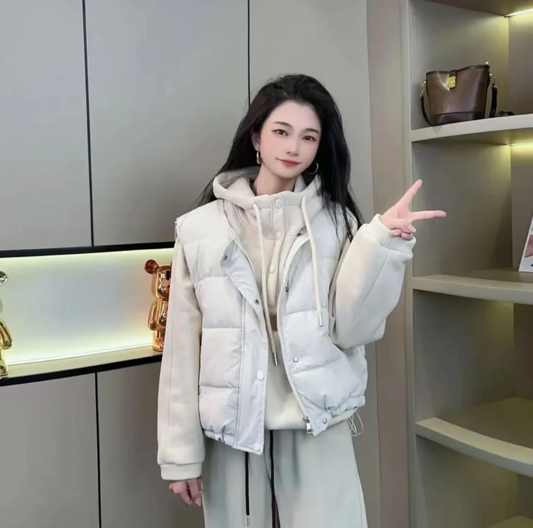 [运费险]加厚保暖棉服马甲宽松加绒加厚卫衣连帽两件套女