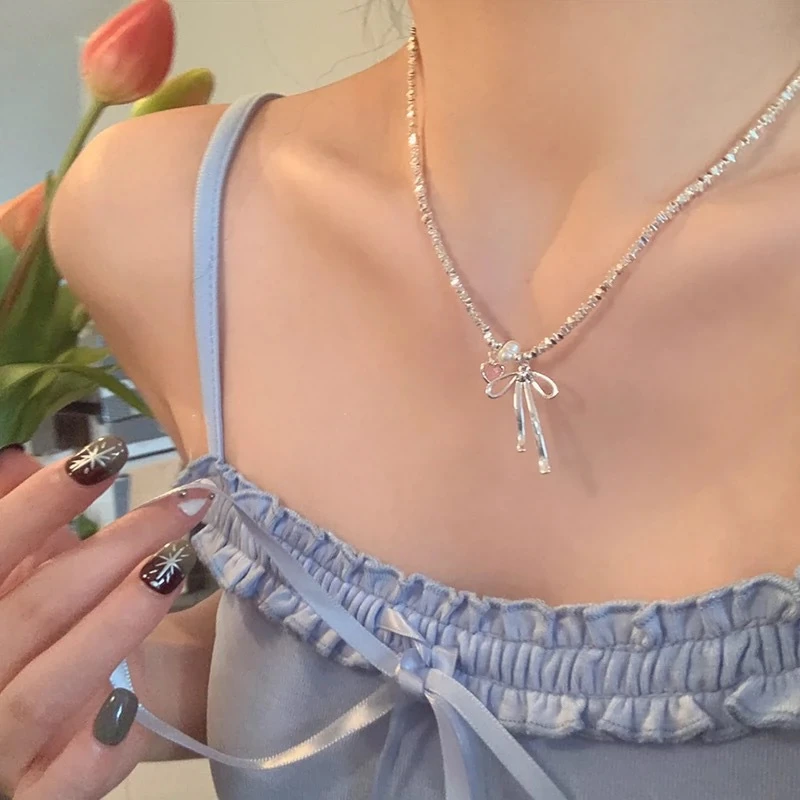 铜合金树脂项链 时尚碎碎银项链女简约锁骨链方块潮流轻奢饰品