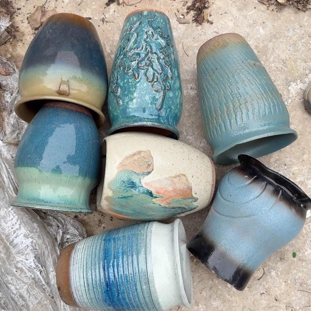 紫砂花盆瑕疵颜色随机老庄两个口14～16左右高20左右