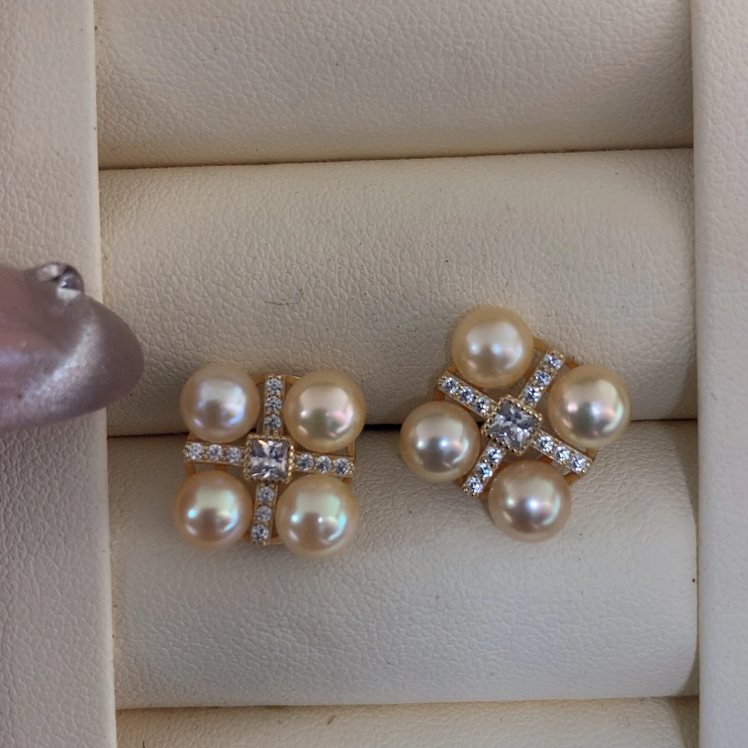 海水珍珠耳饰银S925镶嵌