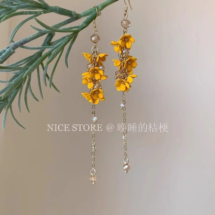 铜合金耳饰 超仙长款桂花流苏耳环女森系小清新长款度假耳饰耳坠