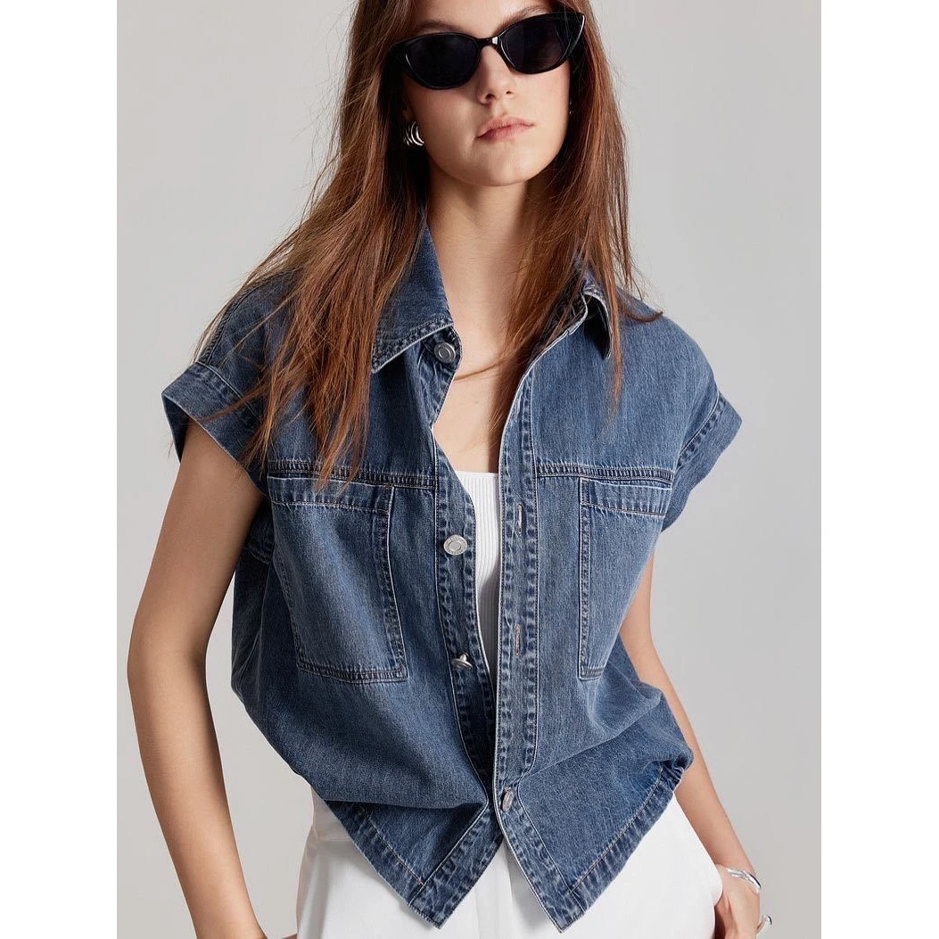 一分裤女款推荐法式设计感复古牛仔衬衫女2025夏季新款小众别致气