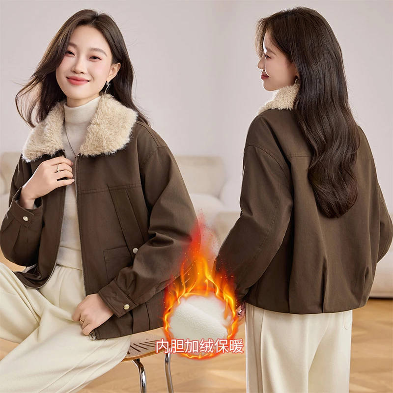 现货2025新款冬季加绒棉衣短款加厚保暖百搭洋气韩版派克服外套