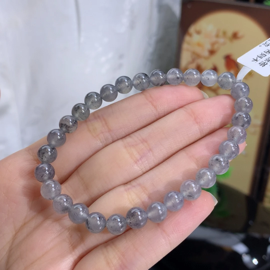 未镶嵌手串翡翠卡6.4冰种乌鸡