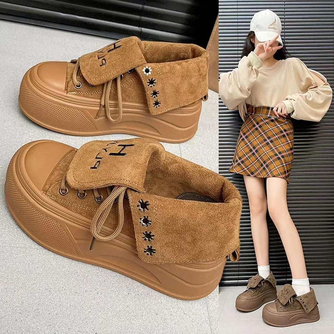 2806复古百搭马丁靴女2025秋季新款增高系带短筒靴两穿翻领时装靴