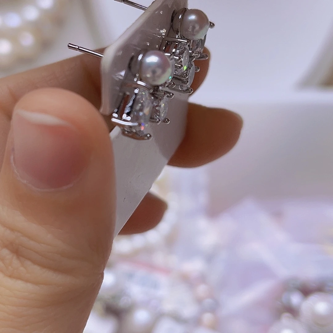 淡水珍珠吊坠耳钉银S925镶嵌