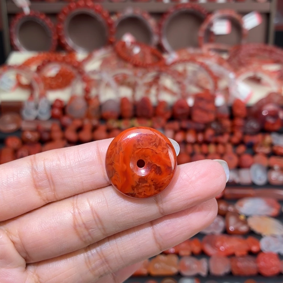 南红玛瑙未镶嵌颈饰火焰纹平安扣23+