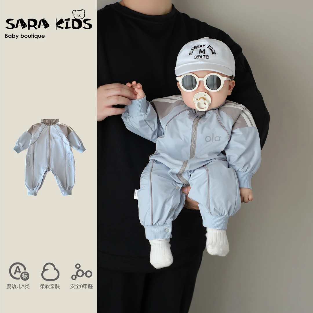 秋季新款外出服春秋字母印花宝宝冲锋衣爬服SK7295