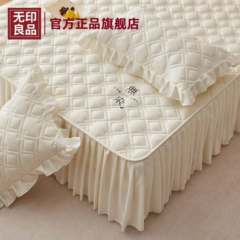 无印良品A类水洗棉床罩床裙单件2025新款四季通用防滑床笠带裙边2
