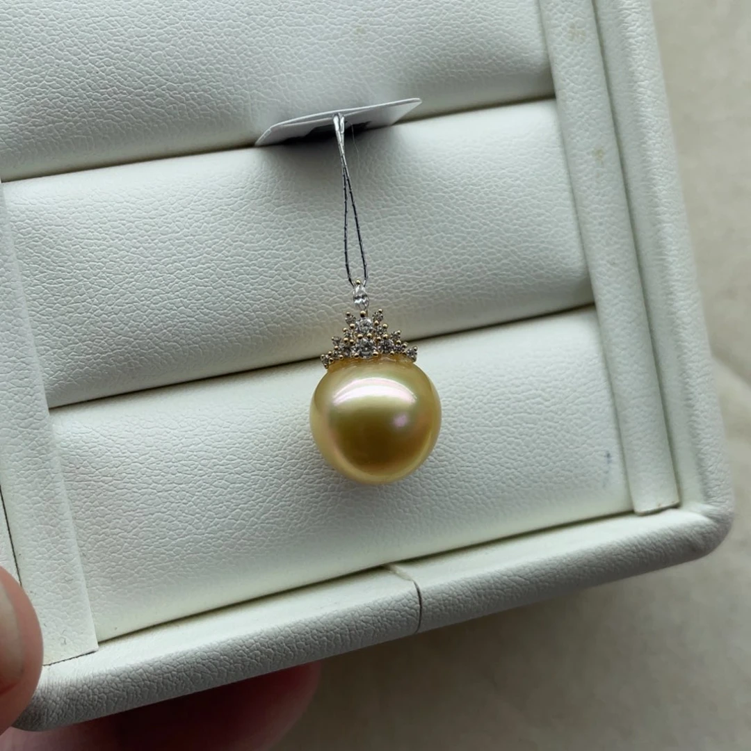 18K金镶嵌海水珍珠吊坠(不含链)12.8mm