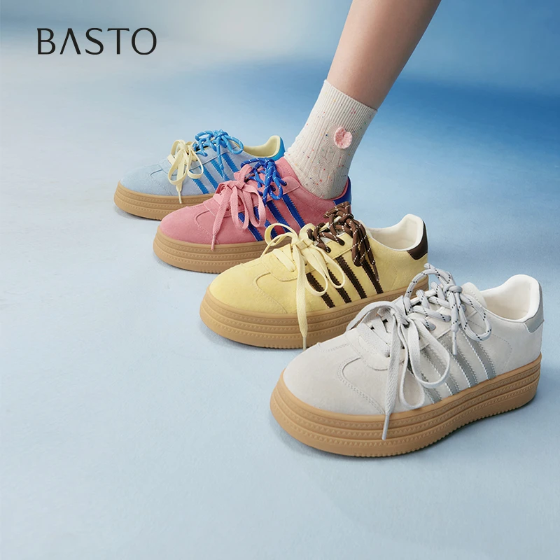 百思图2025春季新款时尚复古户外运动德训鞋厚底女休闲鞋I7715AM5