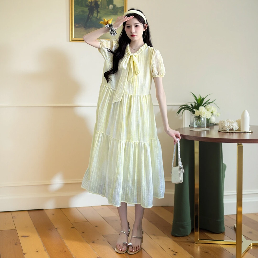 孕妇装2025夏季法式简约时尚宽松中长款孕妇裙孕期法式穿搭连衣裙