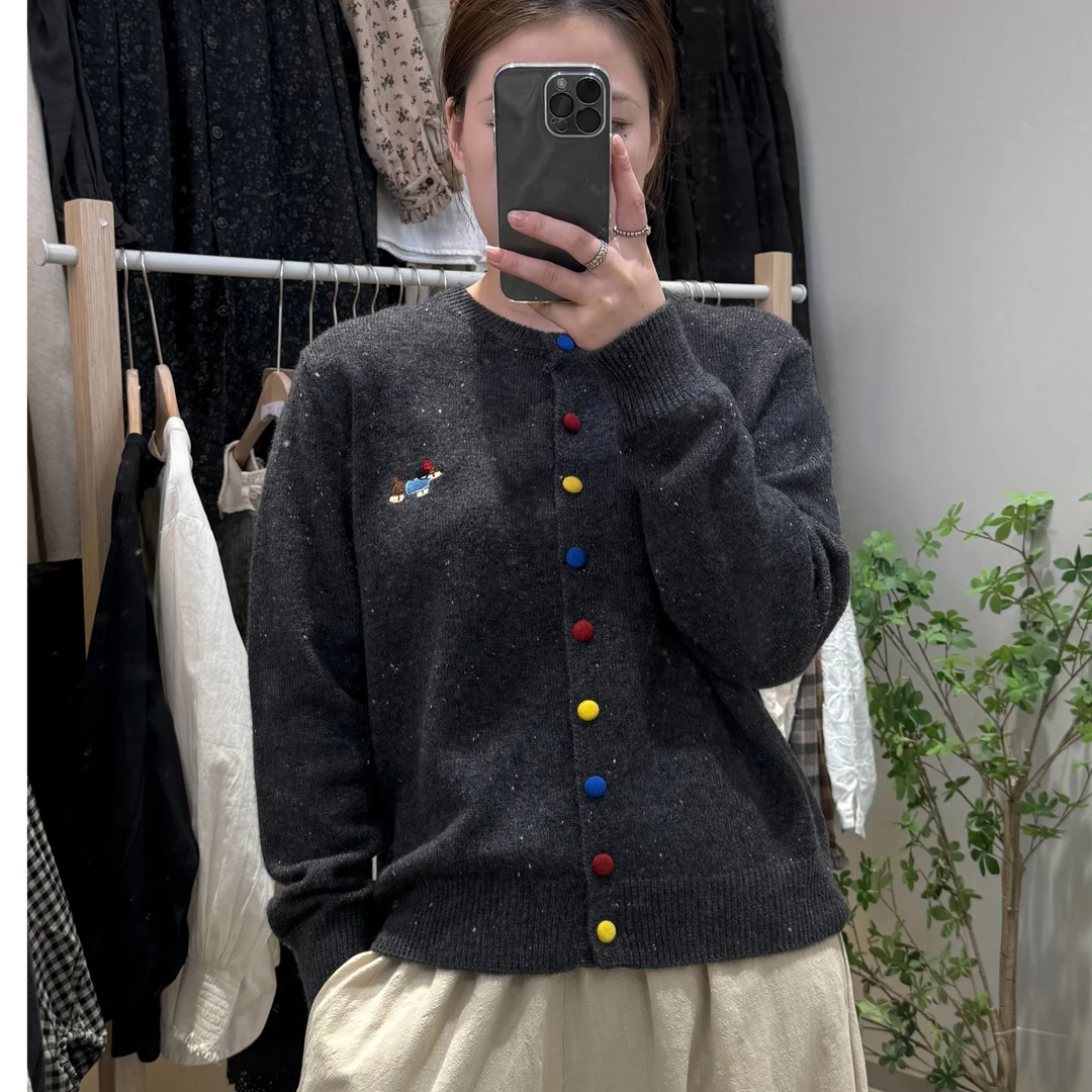 （简麻）秋季女包袖秋冬毛针织衫不褪色刺绣可爱风ins提花圆领J103