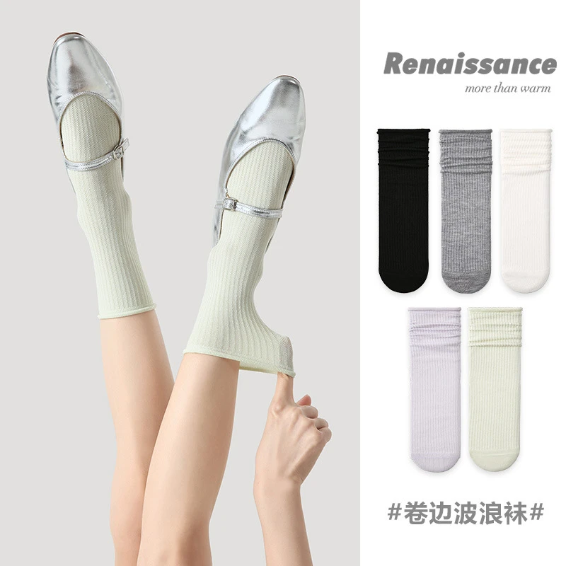 Renaissance白色小腿袜子女士春夏jk中筒袜瘦小腿压力袜夏季薄款