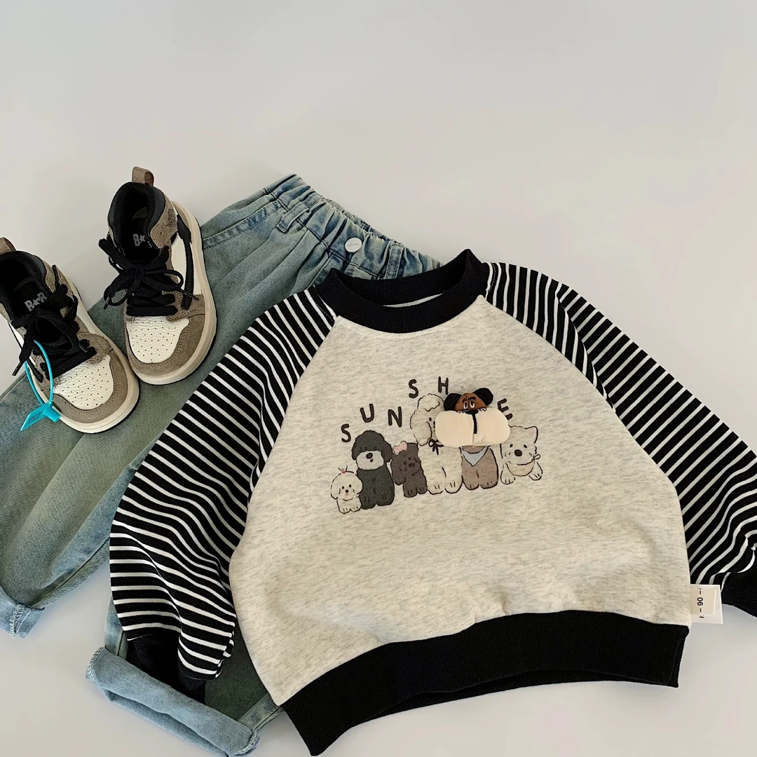 儿童卫衣2025春季新品百搭卡通立体小狗童装插肩袖上衣H0096