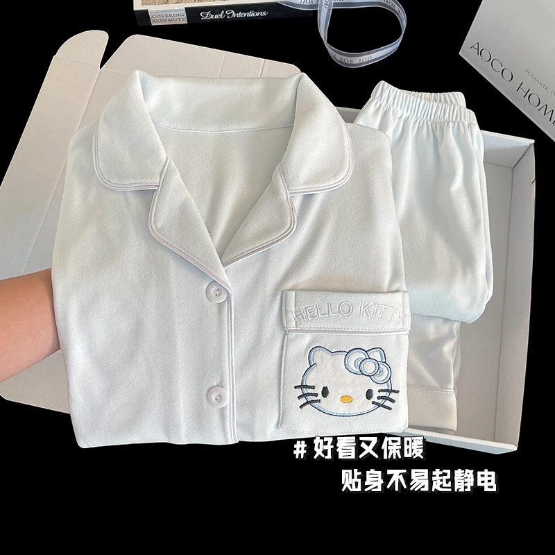 德绒儿童睡衣秋冬季HelloKitty长袖女孩中大童学生加厚保暖家居服