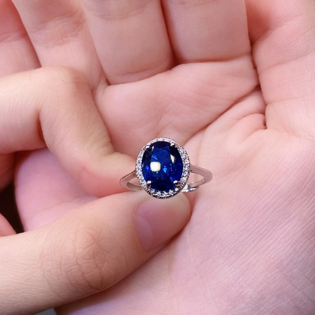蓝宝石戒指银S925镶嵌