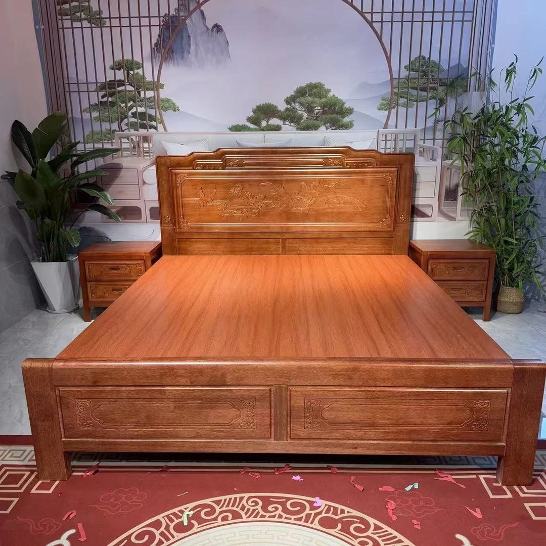 中式实木床古典雕花大气新中式双人榫卯结构主卧家用高档大床婚床
