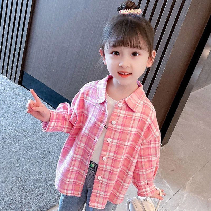 女童格子衬衫春秋2025新款长袖洋气秋季宝宝中小儿童上衣春装衬衣