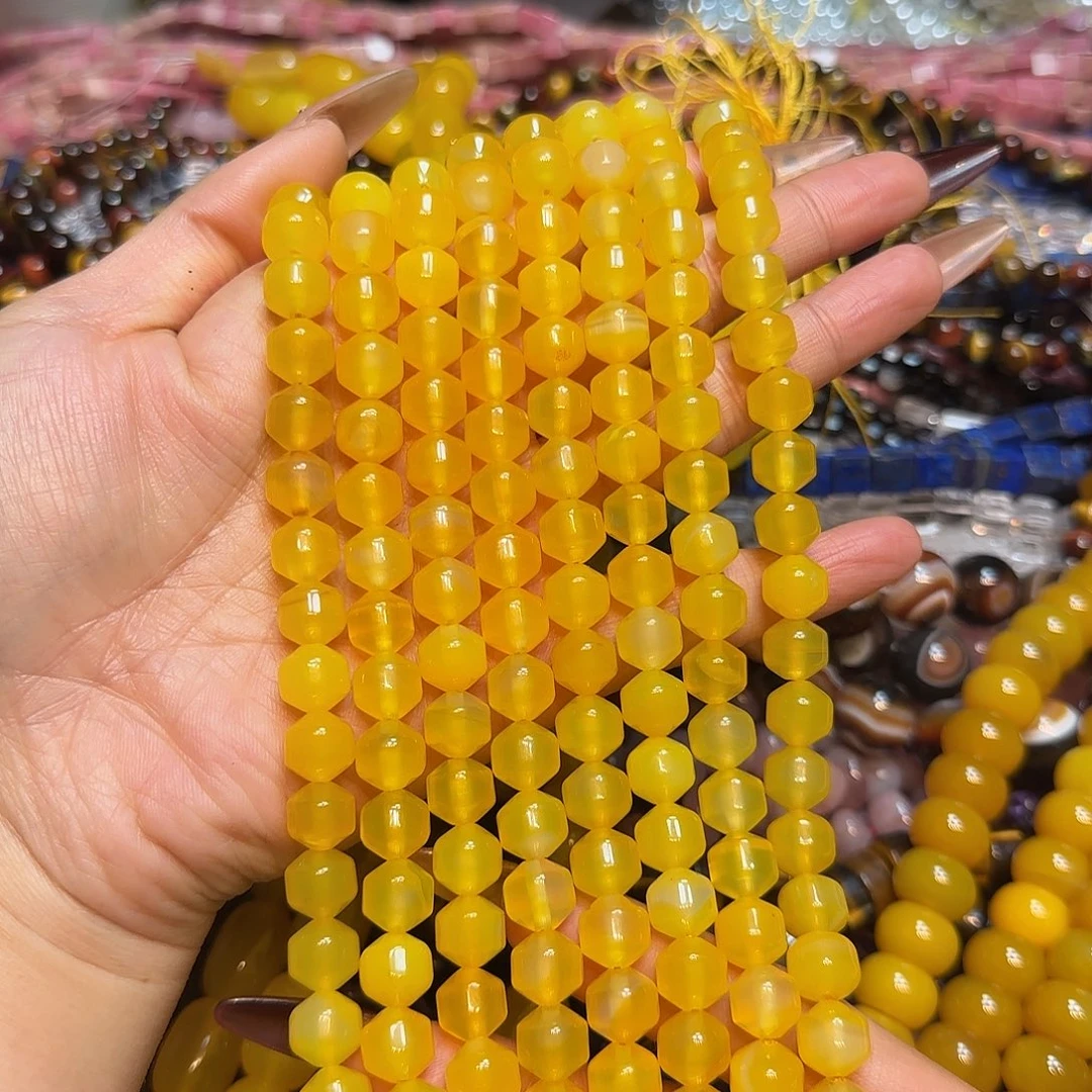 玛瑙/玉髓未镶嵌珠宝半成品10mm黄玛瑙路路通一条